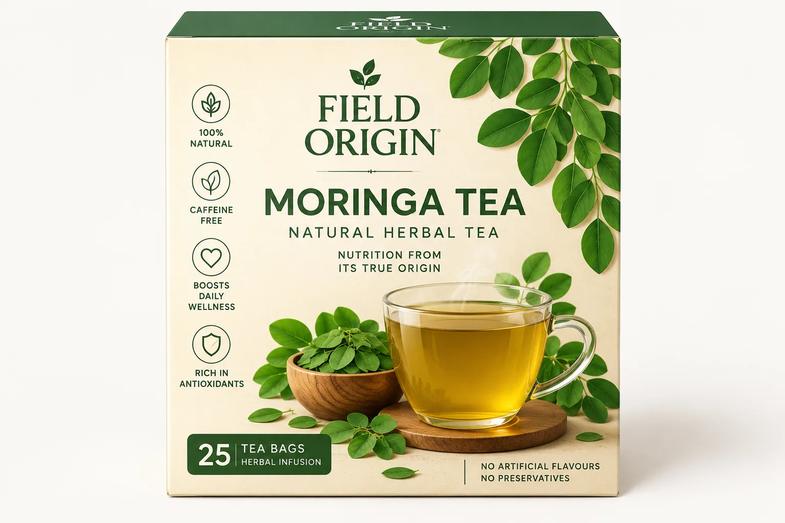 Field Origin moringa tea box